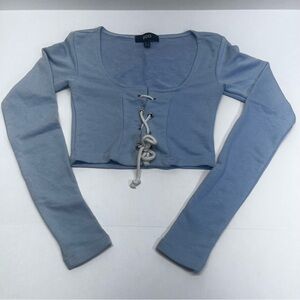 EGO Sky Blue Lace-Up Long Sleeve Crop Top